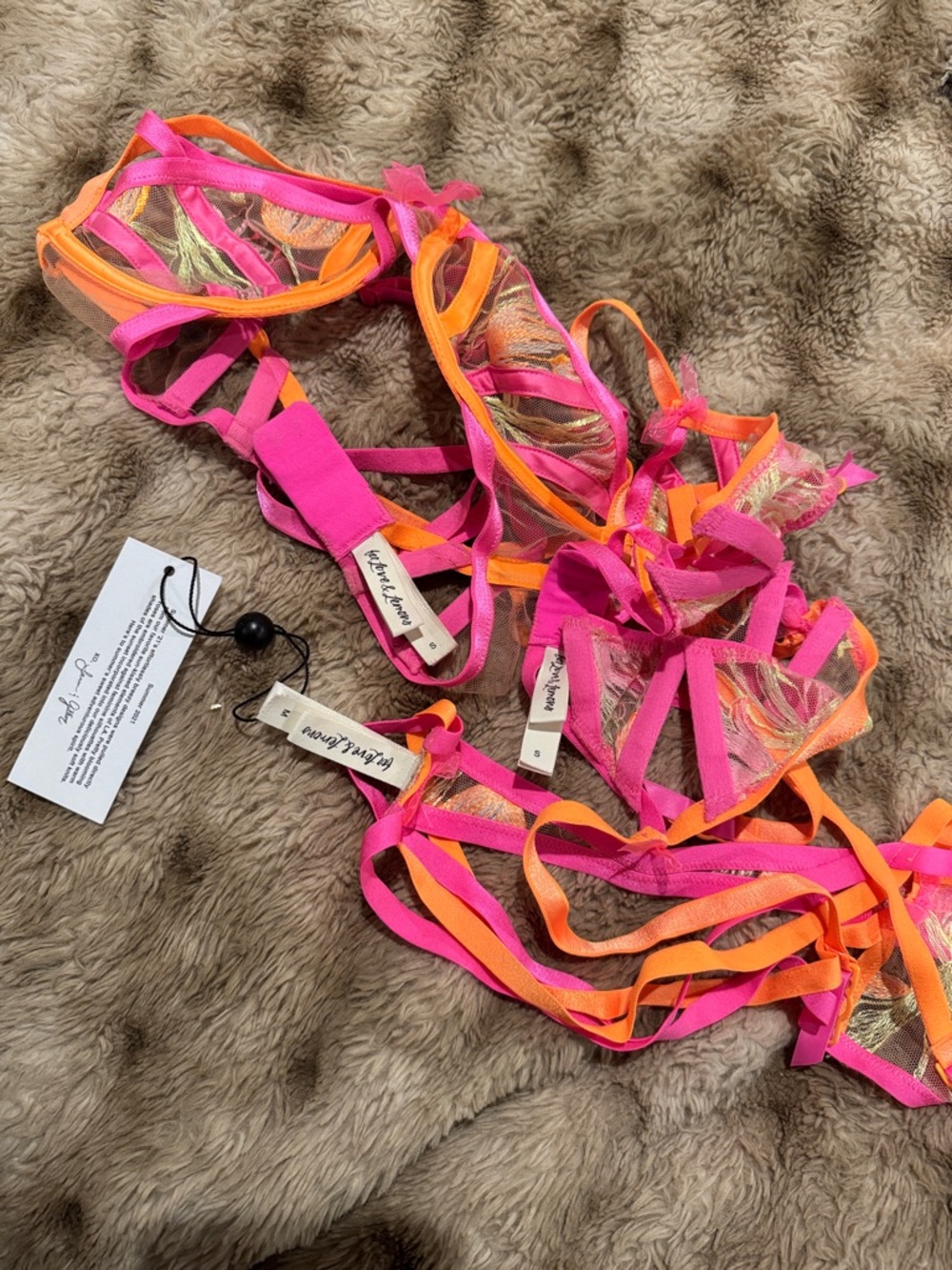 Love & Lemons Tulip Bustier bra, garter and thong set in a pink and orange - Picture 3 of 3